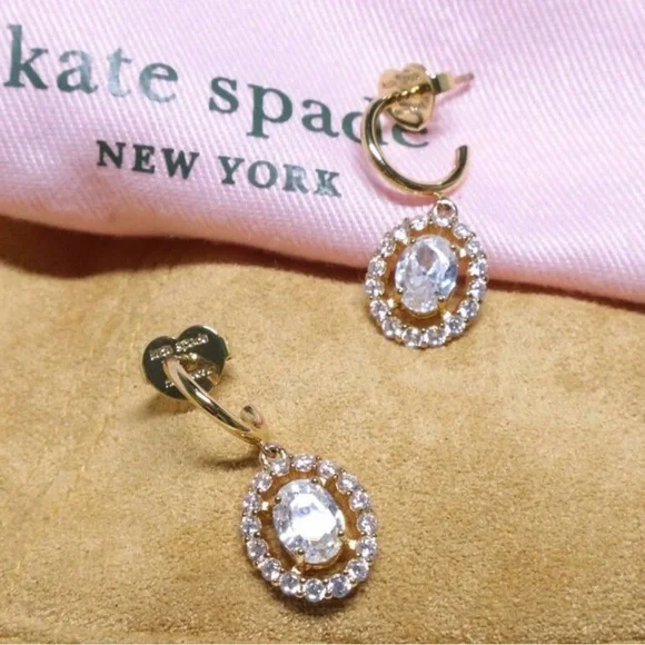 NWT. KATE SPADE Gold and Crystal Halo Drop Earrings - Picture 3 of 3